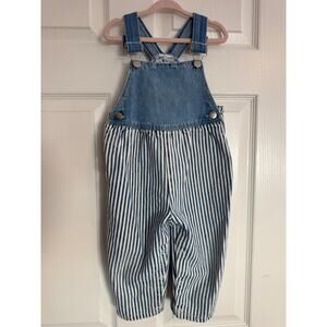 Vintage Hickory Stripe Ruffle Butt Denim Overalls Size 2